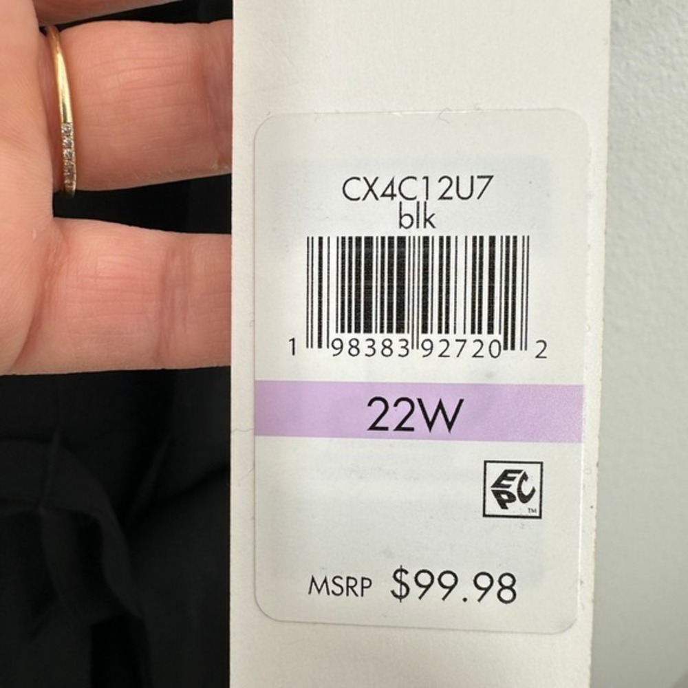 Calvin Klein Womens Plus Size 22W Black Short Sleeve Tie Waist Ruffle‎ Hem Dress - Picture 6 of 9